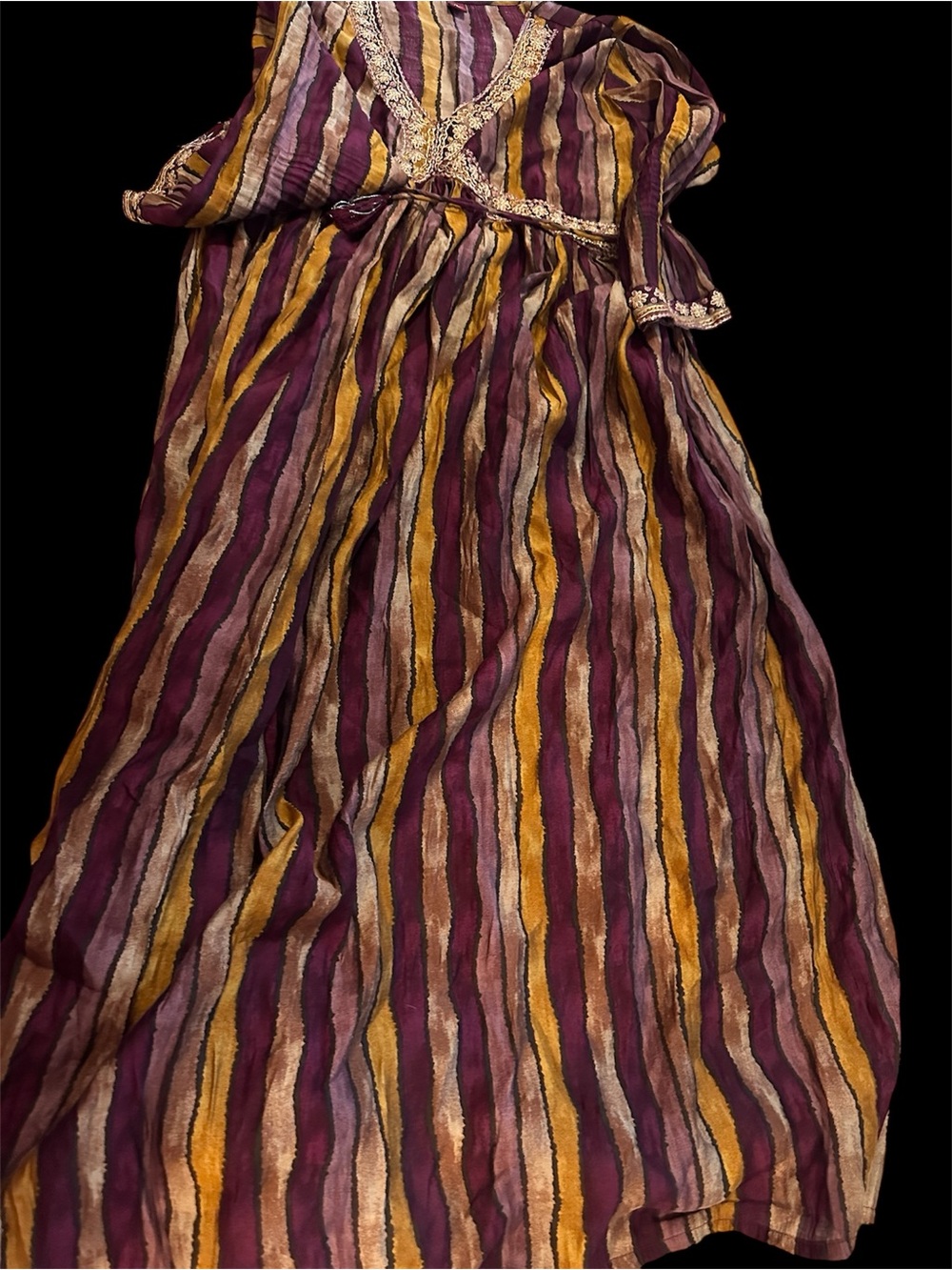 Striped Maxi Dress in Plum, Mustard and Taupe
